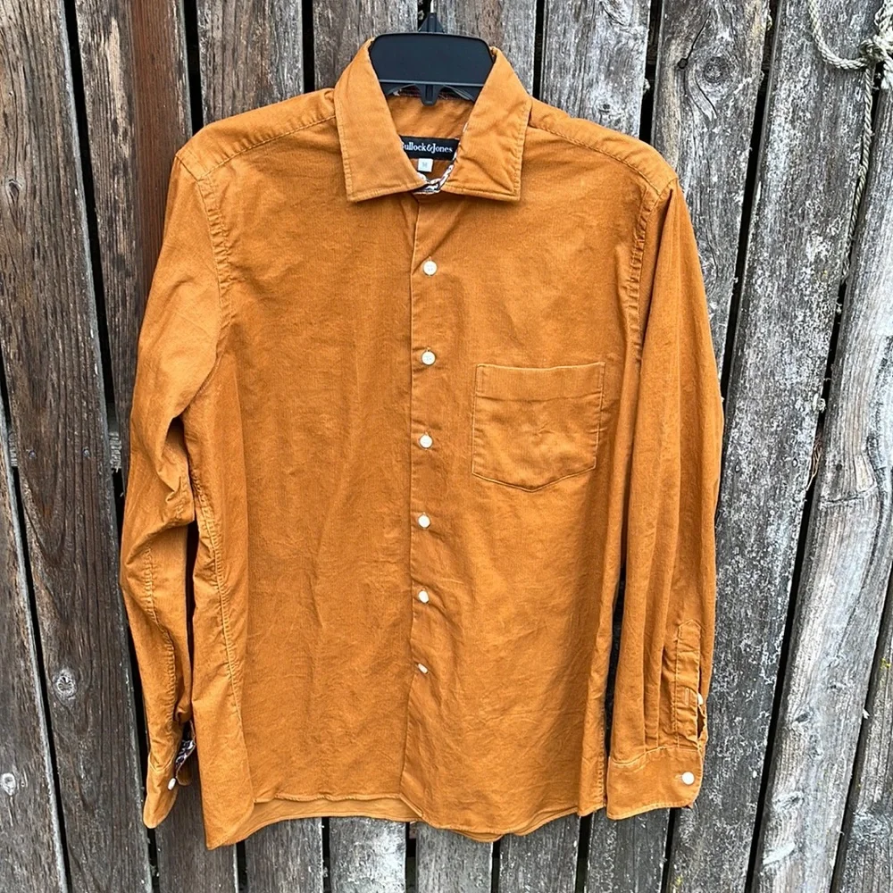 Bullock & Jones Corduroy Shirt Medium Mustard Spice Tan Office Button Front LS - Picture 1 of 6